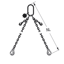 HIT chain sling quality grade 8, 2-leg, can be shortened with extra-large suspension link and safety load hook