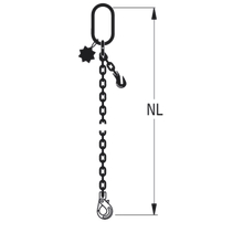 HIT chain sling quality grade 8, single-leg, can be shortened with extra-large suspension link and safety load hook