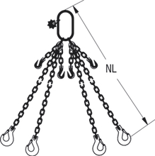 HIT chain sling quality grade 8, 4-leg, can be shortened with extra-large suspension link and standard load hook
